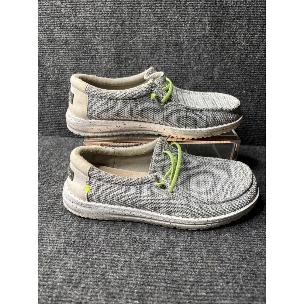 Hey Dude Wally Youth Sox Stone White Grey Lime Green Slip On Loafers Size 6Y